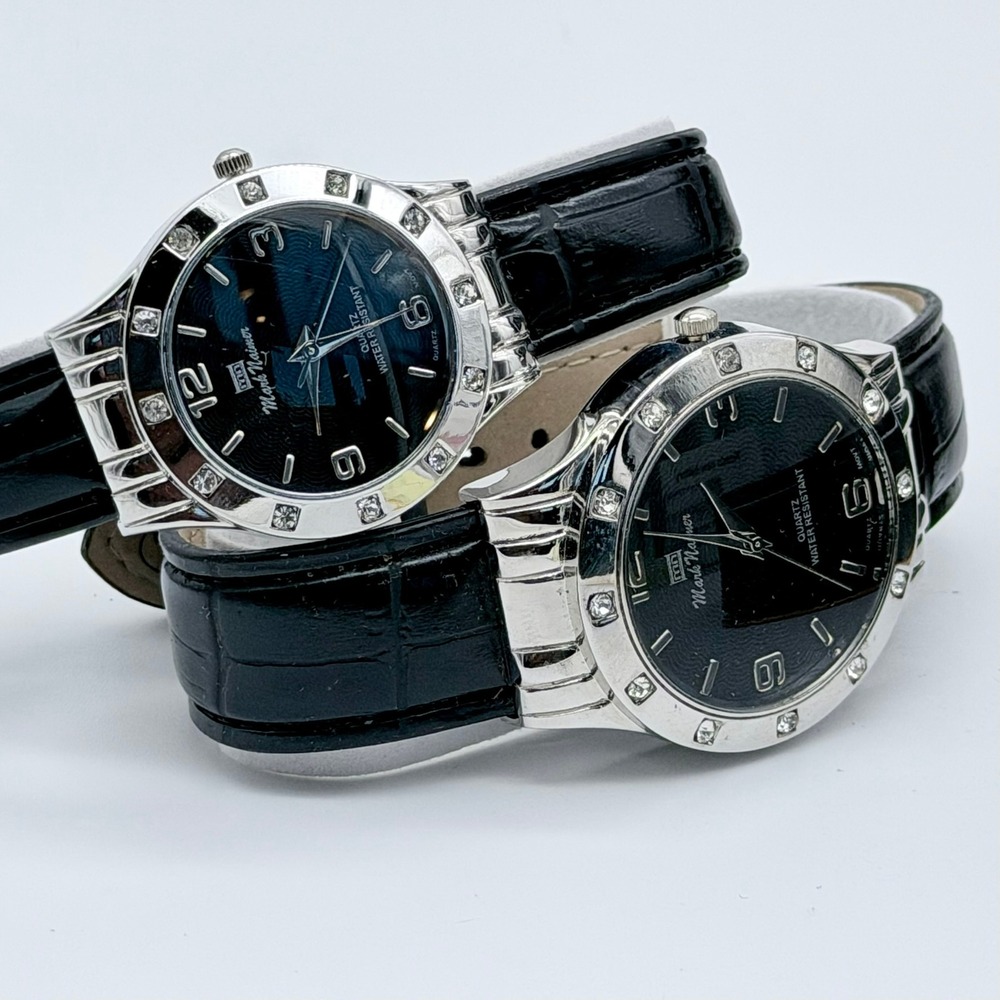 Mark‎ Naimer Celebrity Couples Unisex Quartz Leather Black Crystal Watch Set